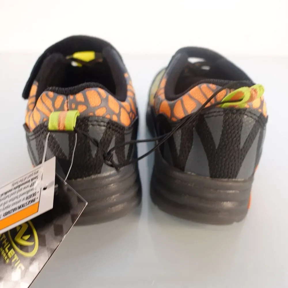 Athletic Works Sneakers Kids Shoes Dinosaur Black Orange Light Up Size 11 NWT